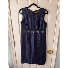 Kasper Navy Blue Shimmer Satin Embellished Cocktail Dress Size 8