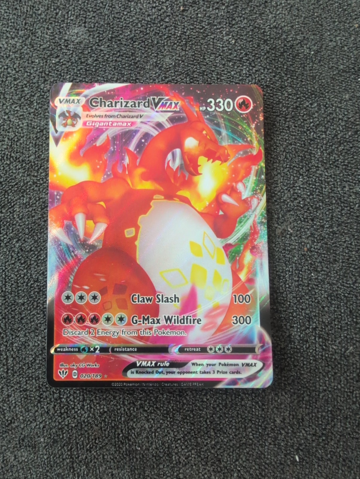 Charizard VMAX Sword & Shield Darkness Ablaze  Full Art Ultra Rare 20/189 NM