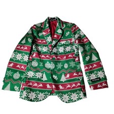 SUITMEISTER Kids Christmas Suit Jacket Blazer M 8-10Y Red Green Snowflakes