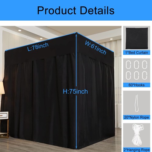 CyclesJoylife Bed Canopy Bed Curtains 4 Corner Post Black Queen - Picture 6 of 6