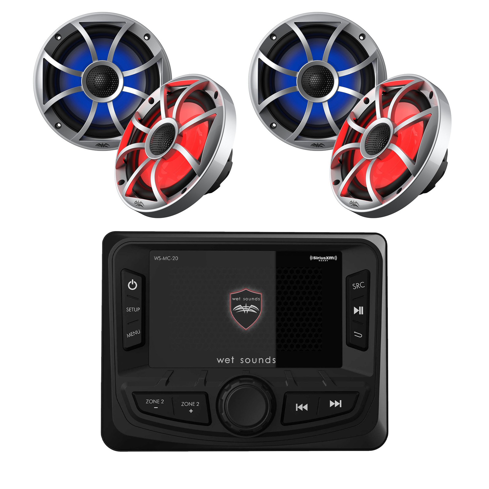 Wet Sounds WS-MC-2 Marine Radio & 2 Pairs 65ic-S RGB LED XS-