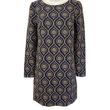 Ann Taylor Loft Womens Blue Long Sleeve Mini Above Knee Knit Print Dress sz 4