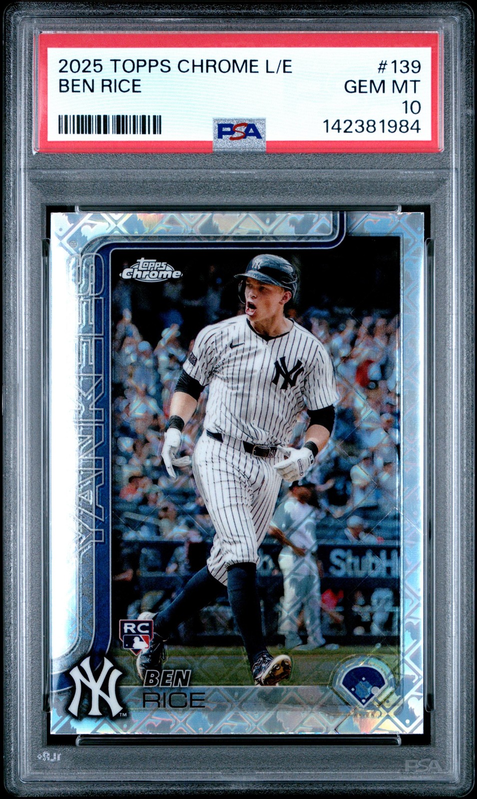 142381984 Ben Rice 2025 Topps Chrome LogoFractor #139 Rookie RC PSA 10