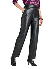Ladies Faux Leather Pull-On Trousers, Soft Leather Look with Elasticated Waist