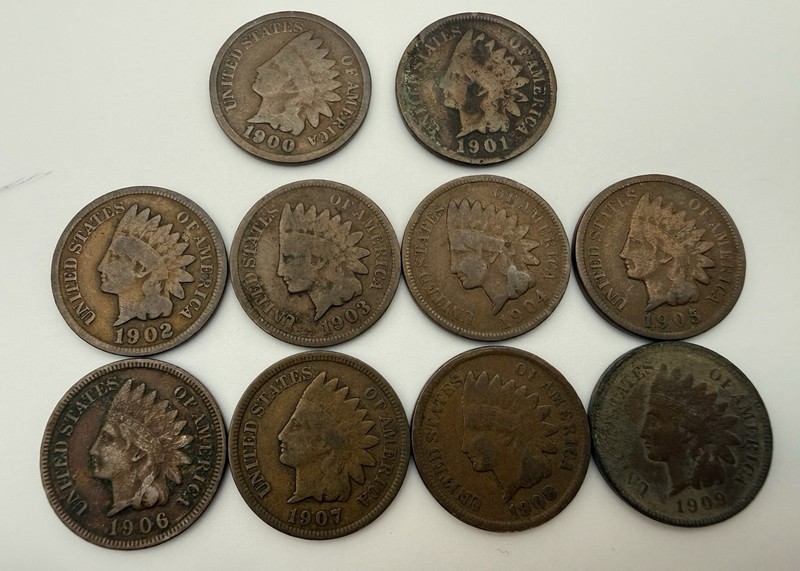 Indian Head Small Cent 1C (1900-1909) lot of 10 very good lot 2