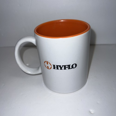 #ad Custom Ceramic White Coffee Mug HYFLO Logo Print Orange Interior Rim Product Sup $15.50