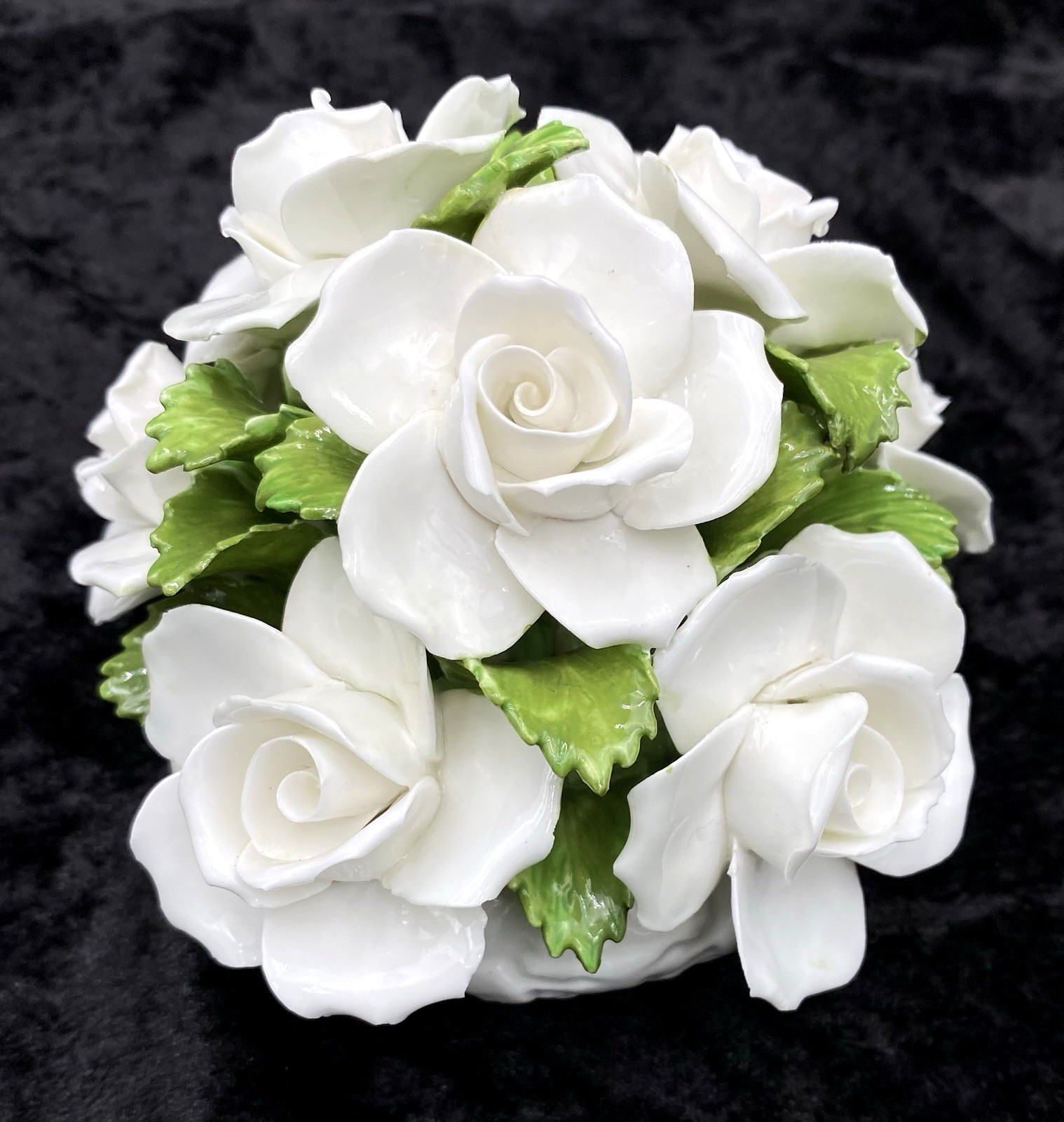 Vtg. Aynsley (England) Fine Bone China, White Roses Flower Bouquet in Bowl, MINT