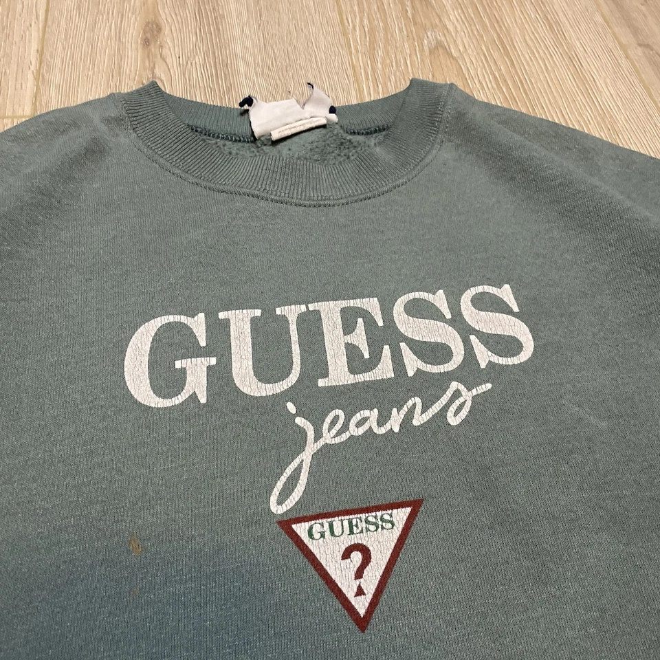 Vintage 90s Guess Jeans USA Crewneck Sweatshirt Green Mint Logo Lee Blank Boot - Image 2 of 4