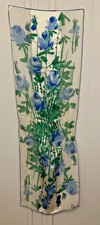 Vintage Vera Neumann Rectangle Scarf Blue Green Floral Handrolled Edges FLAW