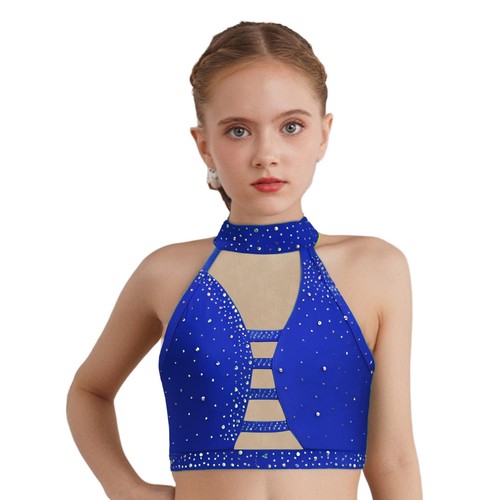 Mädchen Crop Top Eiskunstlauf BH Performance Weste Ballett Kostüm Jazz Modern - Bild 19 von 63