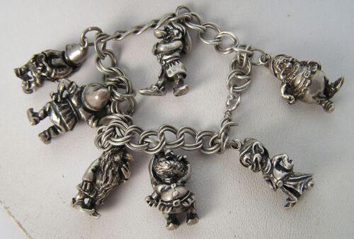 Disney Designcraft Snow White 7 Dwarves Sterling Charm Bracelet 78g w/R&B Box