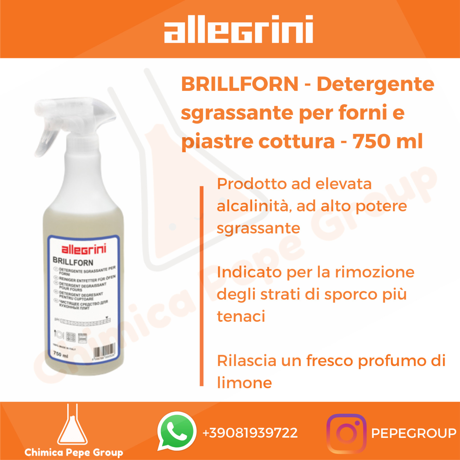 BRILLFORN 12x750ml Allegrini - DETERGENTE SGRASSANTE per FORNI e PIASTRE COTTURA