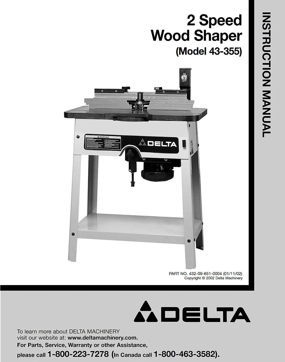 Delta 43 355 2 Speed Wood Shaper Instructions Manual