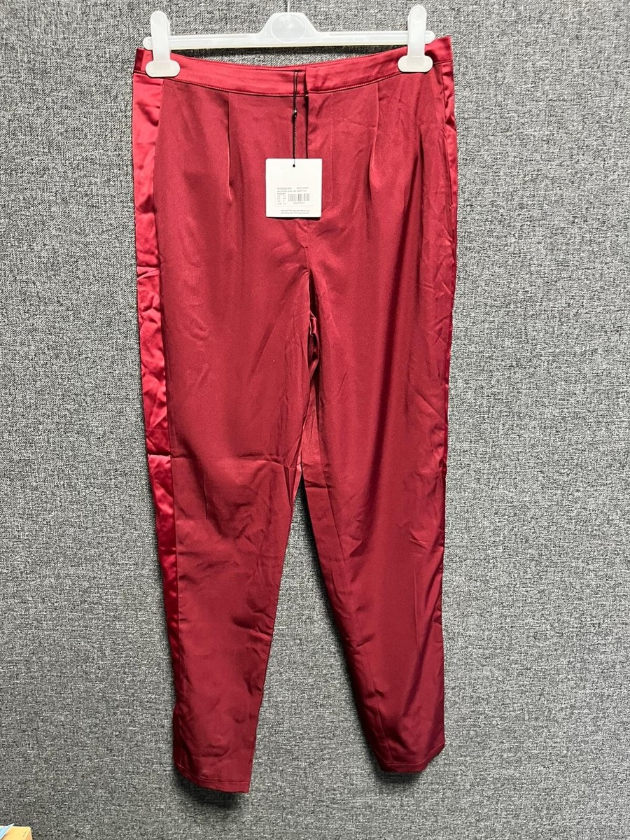 Missguided Satin Side Stripe Crepe Trousers Burgundy UK 12 DH9 AD