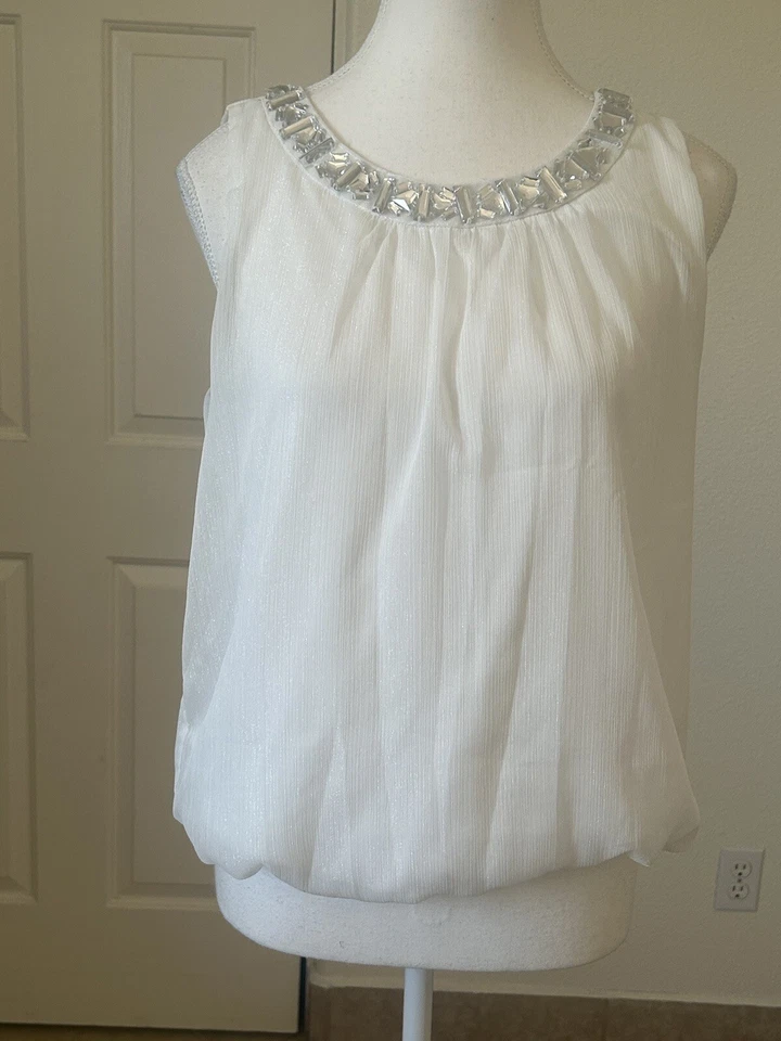 Iz Byer Womens Blouse Top Sleeveless Size Large White Jeweled Party - Image 2 of 4