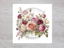 Shabby Romantic Chic Variety Roses Fabric Panel Craft Sewing Quilt Block A656