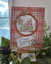 STAMPIN UP CARD KIT -HOUSE/BUNNY HELLO SPRING Makes 4 - Set #25.216