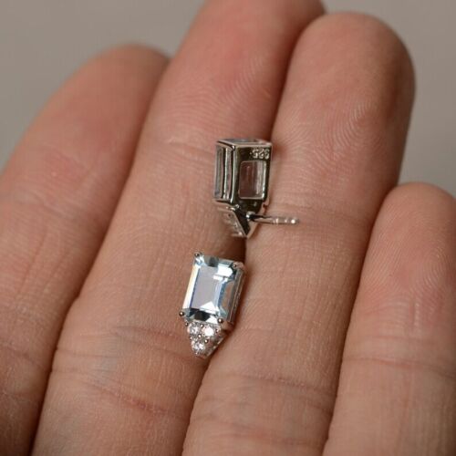 Orecchini In Gemma Acquamarina Naturale In Argento Sterling 925 Per Donne - Foto 3 di 3