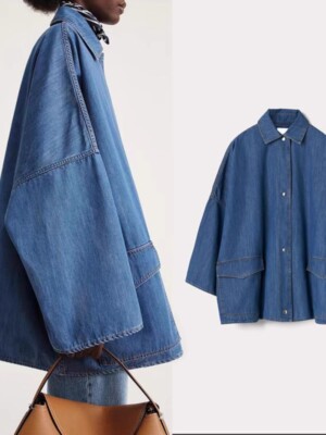 Toteme Women's Loose Buttoned Jacket Coat blue denim shirt loose 2025