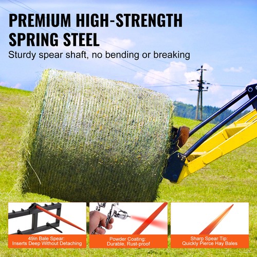 VEVOR 49" Hay Spear Bale Spears Skid Steer Loader Tractor Attachment 1600lbs - Picture 3 of 12