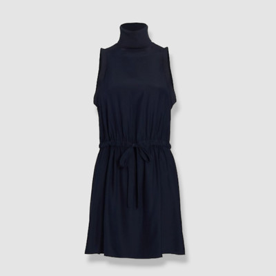 $395 Cinq A Sept Women's Blue Mixed Media Sleeveless Turtleneck Dress Size XS