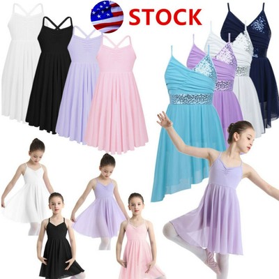 Girls Sequins Lyrical Tutu Dress Floral Ballet Leotard Skirts Dancewear Costumes
