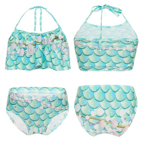 Girls Swimwear Cropped Playwear Surfing Swimsuit Shiny Top Panties Fish Scale - Picture 34 of 68