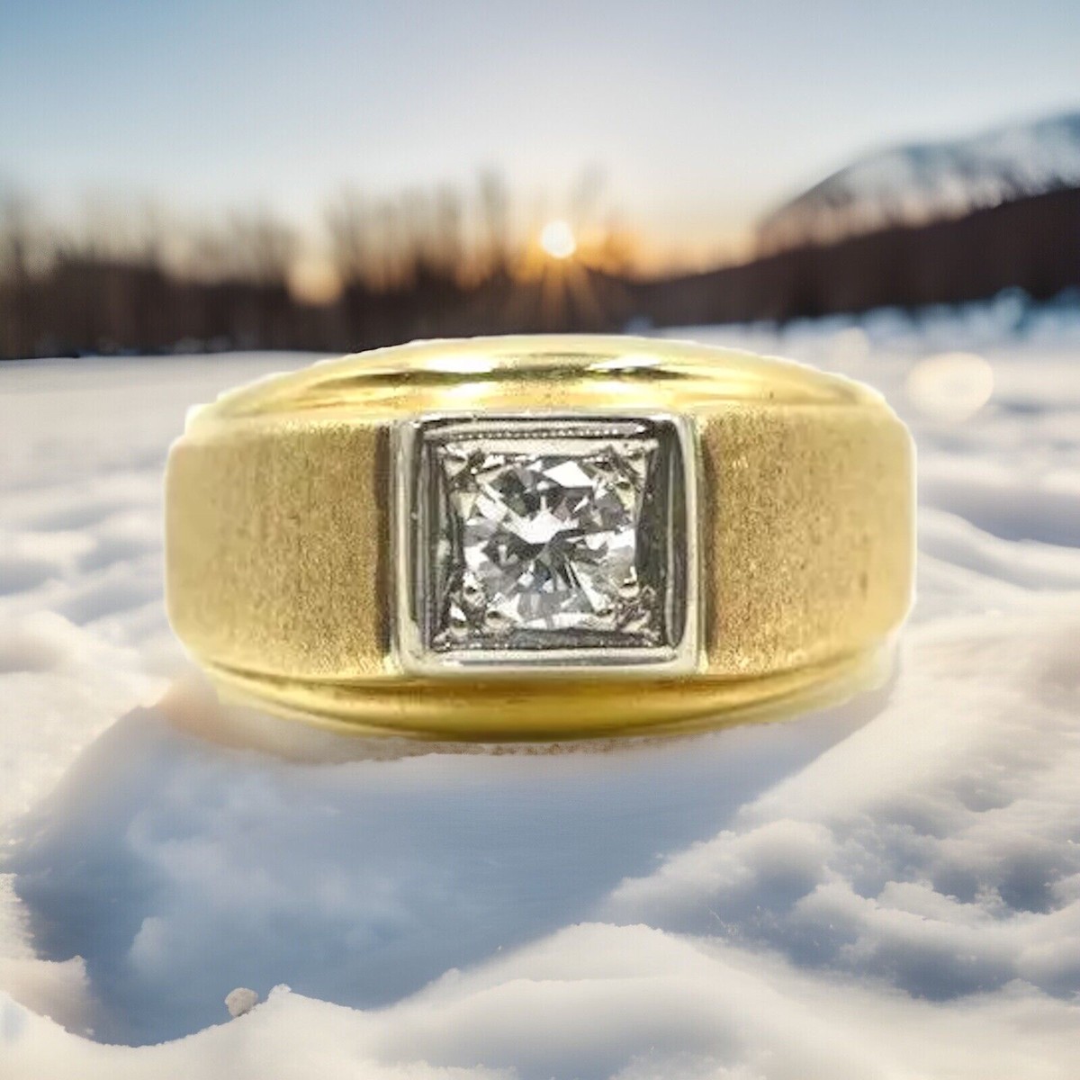 Mens Vintage LB 14k Solid Gold 1/2CT Diamond Solitaire Signet Ring