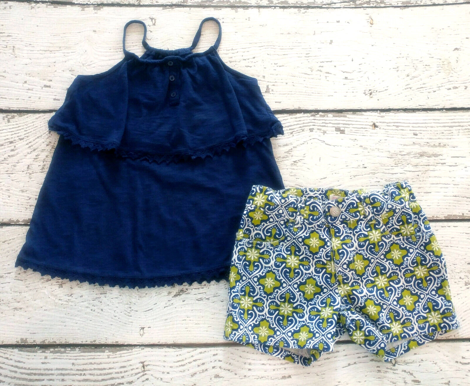 OLD NAVY / CHILDREN'S PLACE 10 Girls Blue Tank & Paisley Denim Shorts DC-TT20