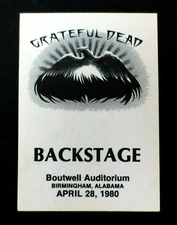Grateful Dead Backstage Pass Alabama AL Birmingham Boutwell 4/28/80 4/28/1980 GD