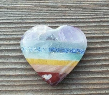 NATURAL 7 CHAKRA BONDED GEMSTONE PUFFY HEART 30-35mm