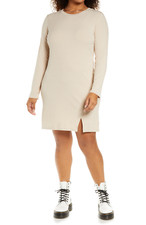 BP Womens Plus Size 3X Front Slit Long Sleeve Rib Dress in Tan Boulder $39