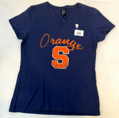 Syracuse Orange University V-Neck Distressed nano-T Shirt Navy Women's Small
