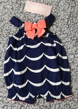 NWT Gymboree Navy Blue Waves NEWBORN Bubble Romper Vintage 2014 RARE HTF