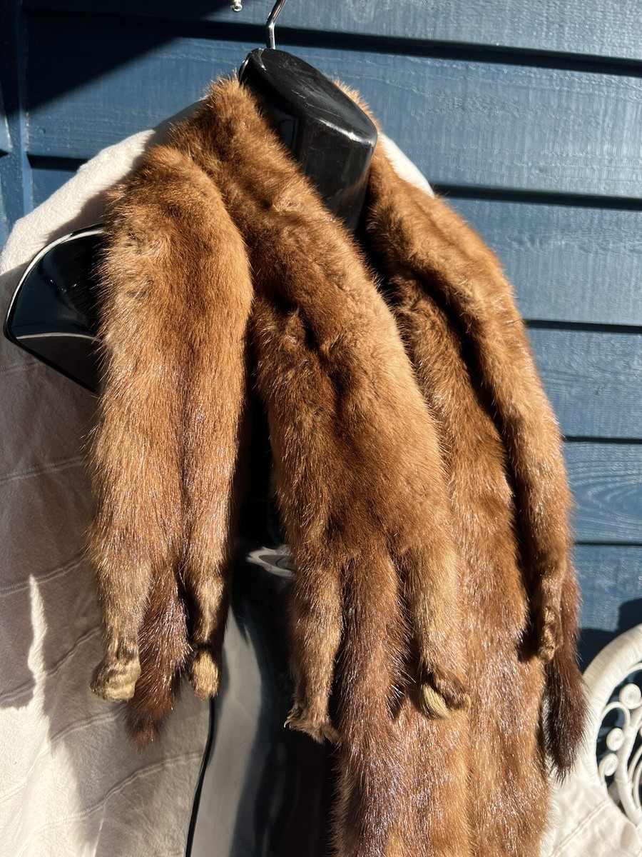 Vintage 6 Pelt Vintage Mink Fur Stole Wrap Scarf Tails Feet 63 