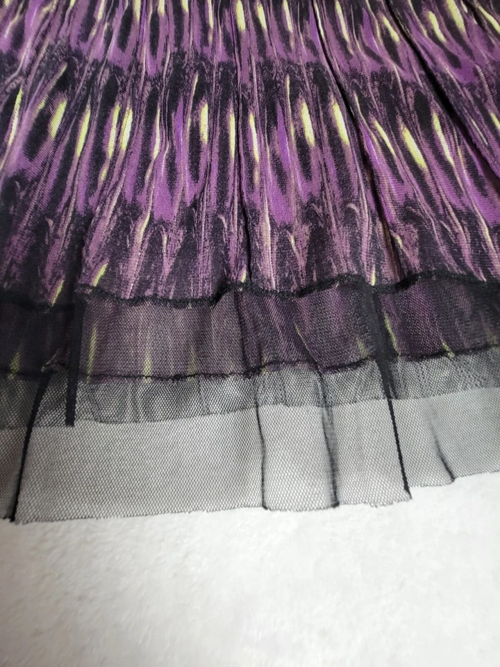 Vivienne Tam 女式打褶中裙 3 码紫色和黑色及膝 A 字 — 第 4/4 张图片