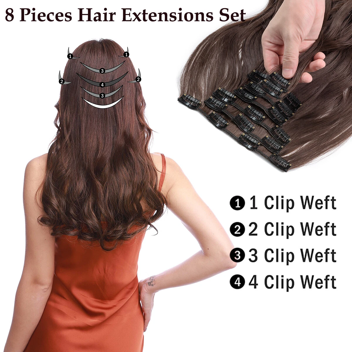 Thick Clip In Hair Extension 3/4 Full Head Curly Wavy Thick Hairpiece Curly  Straight Synthetic Heat Resistant Hair 18 inch 3 PCS Set Thick Clip in on Hair  Extensions - Natural Black 