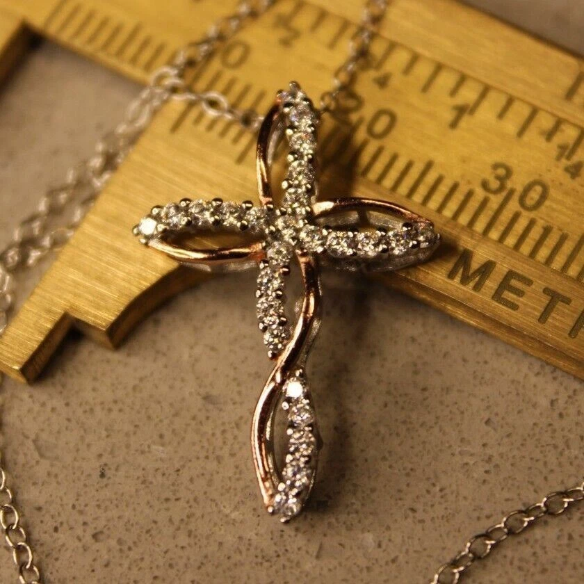 Two-tone cross pendant Jesus body supermirror steel 3x1 cm | online sales  on HOLYART.com