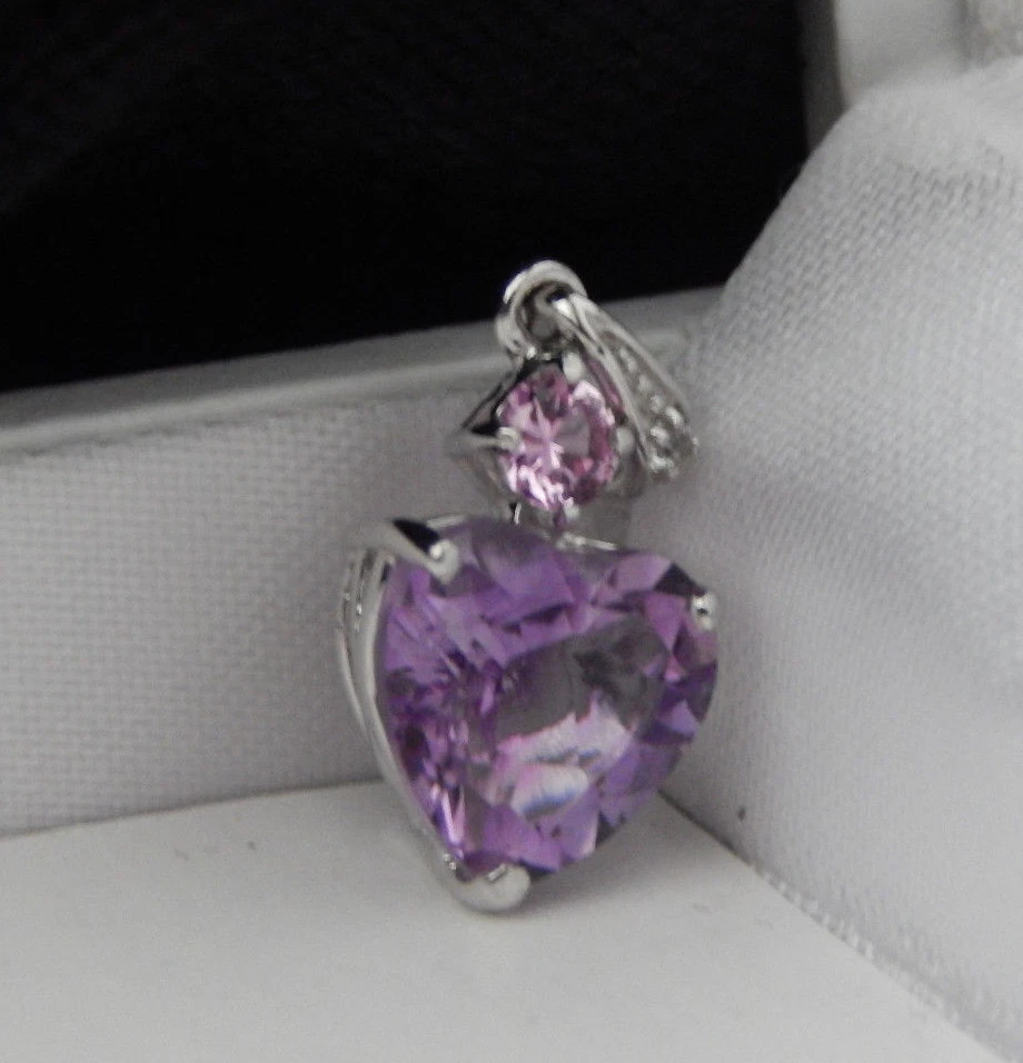 Colgante Corazón Amatista Púrpura Plata de Ley 925 Rosa Blanca Piedra Foto 3 de 4