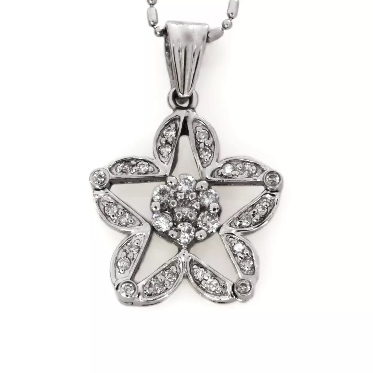 0.5 ctw Natural Real Diamond Solid 14k White Gold Flower Pendant Necklace 15 20