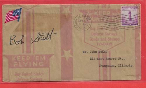 Robert "Bob" Scott Fighter ACE WW 2 SIGNED Vintage Patriotic Cover 1942!