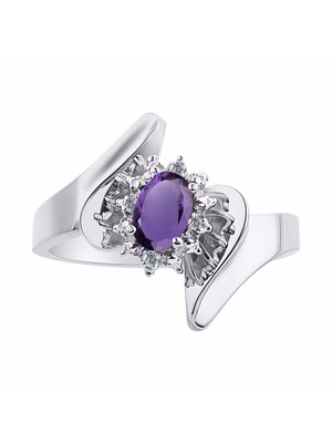 RYLOS 14K Yellow Gold Floral Ring w/ 6x4mm Oval Gemstone & Diamonds, Sizes 5-1.