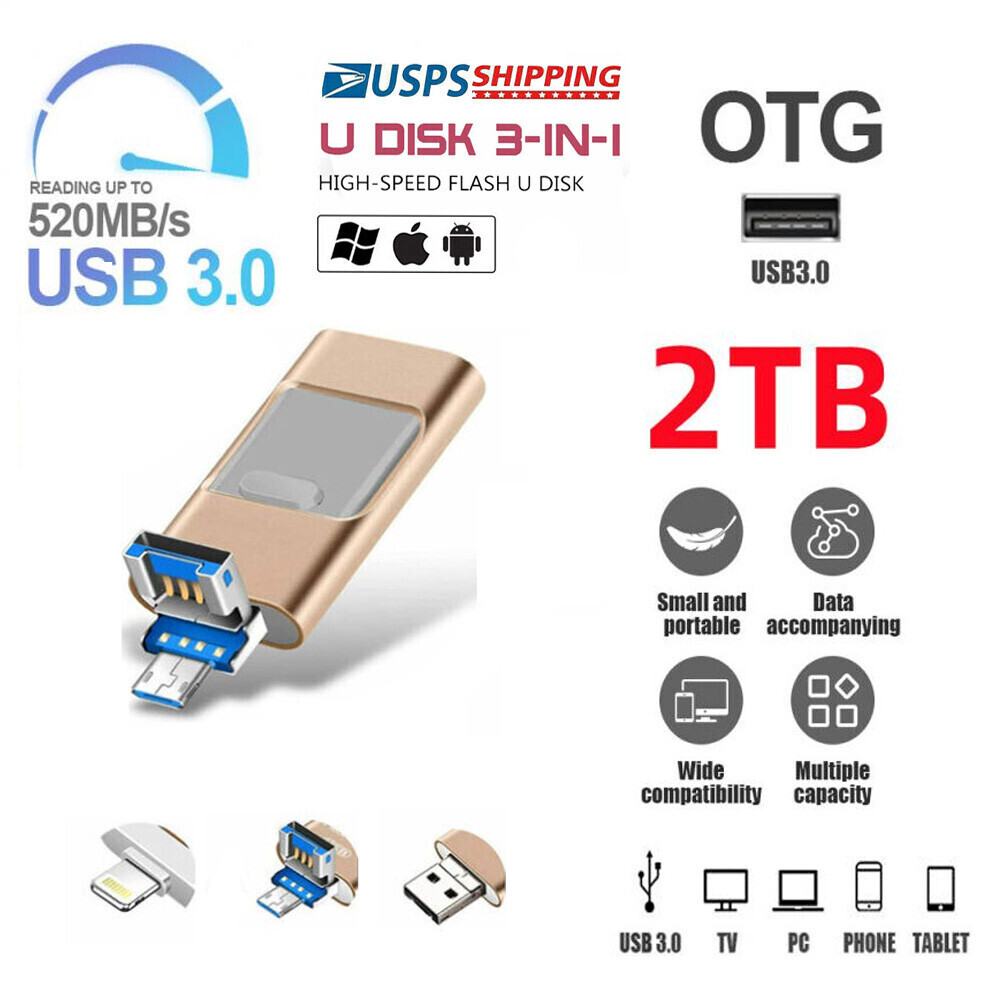 3in1 USB Flash Drive for iPhone iPad Android PC 64GB to 2TB Storage-image