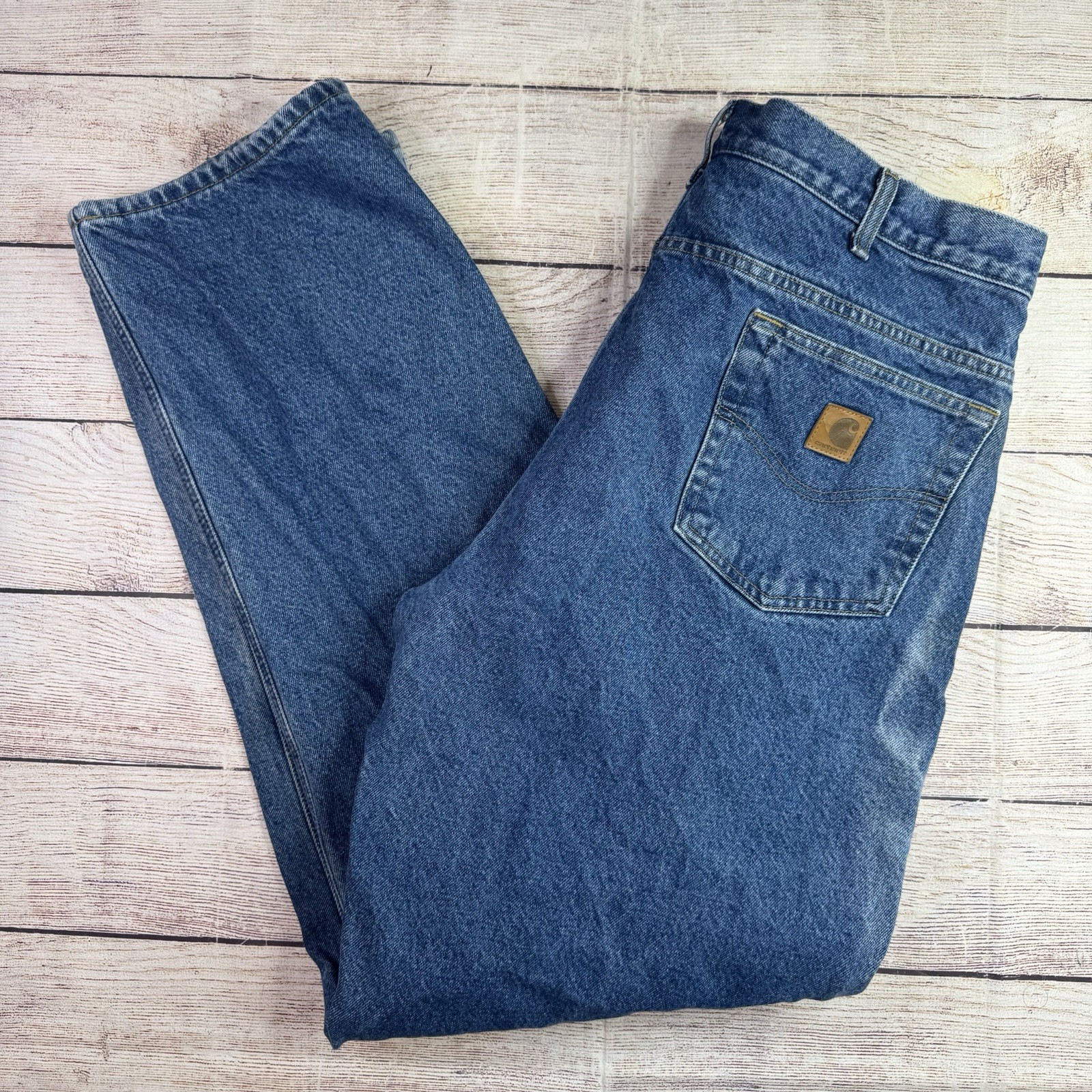 Vintage Carhartt Jeans Mens (36x33) Blue Denim Flannel Lined Workwear (Read)