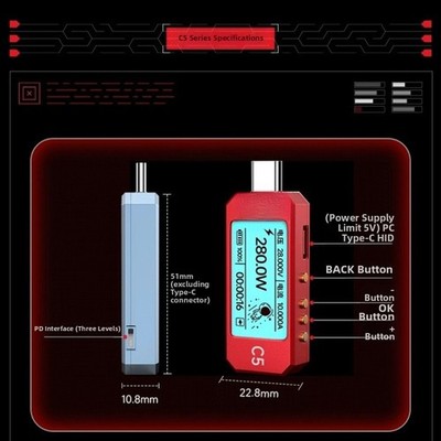 C5 Pro 48V Type-C Power Analyzer PD3.1 EPR QC AFC Protocol Detection Tool
