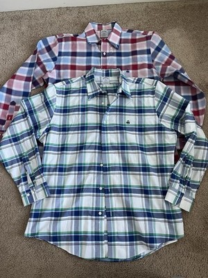2 Brooks Brothers Regent Button Front Shirts Plaid Gingham Mens XL Long Sleeve