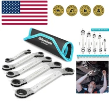 5 Pc Double Offset Box End Reversible Ratcheting Wrench Set Metric, Heavy-dut...