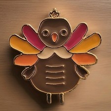 Vintage Fall Autumn Brooch Pin Jewelry Happy Pilgrim Turkey Thanksgiving M60