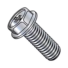 1/4"-20 x 1 in Phillips Hex Machine Screw, Zinc Plated Steel, 2000 PK, 1416MPW