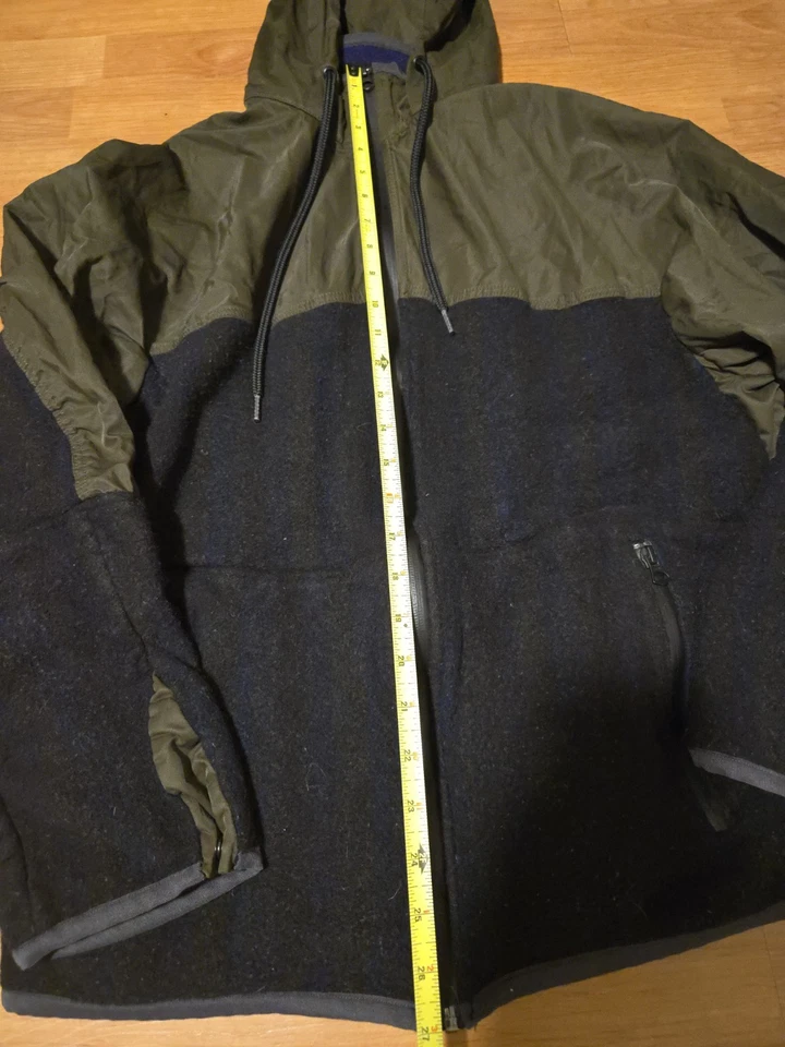 VINCE Fatiga Verde Oliva Negro Mixto Medios Abrigo con Capucha Cremallera Bolsillo Chaqueta Grande Foto 2 de 4